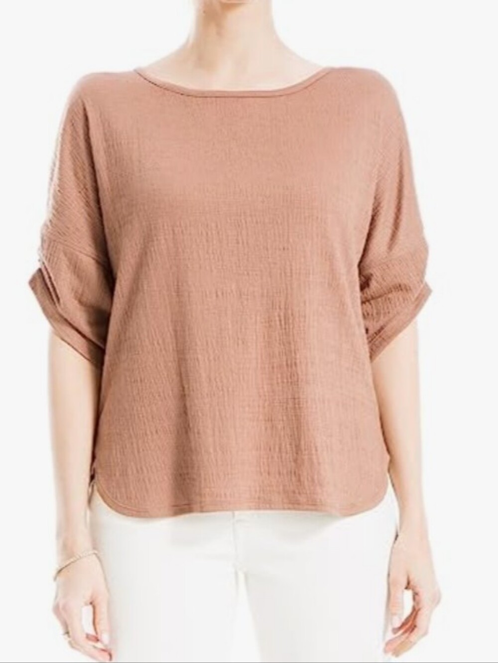 Max Studio Women's Chocolate Brown Cinched-Sleeve Tunic Top SZ S